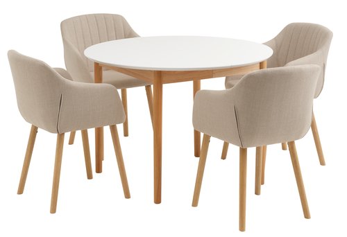 Leuk vinden Smerig Wetenschap MARSTRAND Ø110 tafel wit + 4 ADSLEV stoelen beige | JYSK