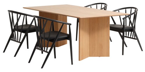 Mesa VESTERBORG L200 + 4 sillas ARNBORG negro