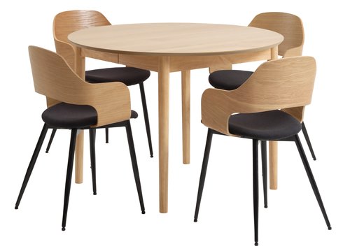 MARSTRAND Ø110 Tisch eiche + 4 HVIDOVRE Stühle eiche/schwarz JYSK