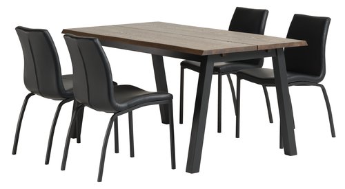 SKOVLUNDE L160 tafel donker eiken + 4 ASAA stoelen zwart