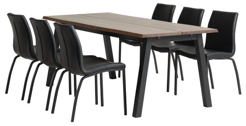 SKOVLUNDE L200 tafel donker eiken + 4 ASAA stoelen zwart