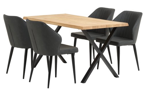 Table ROSKILDE L140 chêne naturel +4 chaises LUNDERSKOV noir