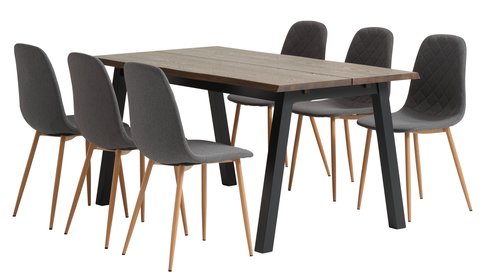 SKOVLUNDE H160 asztal sötét tölgy + 4 JONSTRUP szék s.szürke