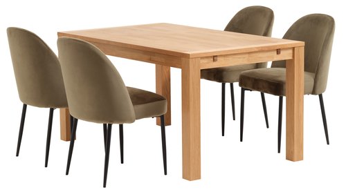 HAGE L150 Tisch Eiche + 4 VASBY Stühle Samt olivgrün/schwarz