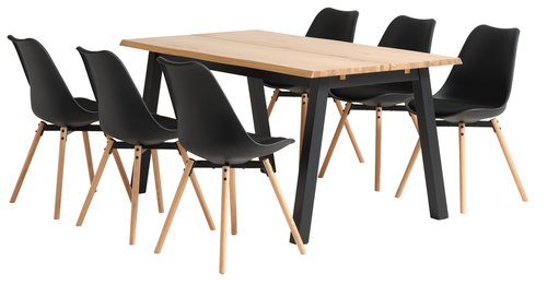 SKOVLUNDE D160 stôl prírodný dub + 4 KASTRUP stoličky čierna