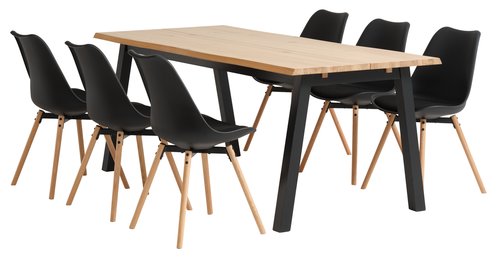 SKOVLUNDE D200 stůl přírodní dub + 4 KASTRUP židle černá