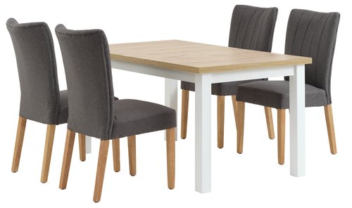 MARKSKEL D150/193 stôl + 4 NORDRUP stoličky sivá