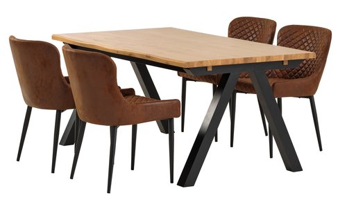 SANDBY L160 table chêne naturel + 4 PEBRINGE brun/noir