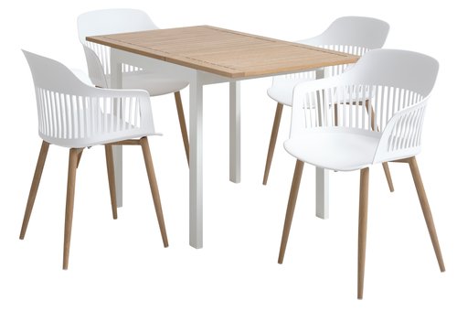 RAMTEN H72 asztal keményfa + 4 RAVNEBAKKE szék fehér