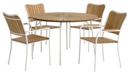 BASTRUP Ø120 τραπέζι + 4 BASTRUP καρέκλες φυσικό/λευκό