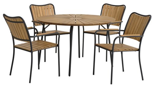 BASTRUP Ø120 tafel + 4 BASTRUP stoelen naturel/zwart