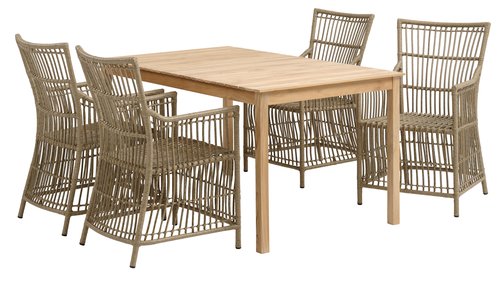 VESTERHAVET H150 asztal teakfa + 4 FJELLERUP szék natúr