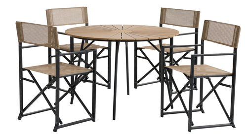 RANGSTRUP Ø110 bord natur + 4 NAGELSTI stol svart