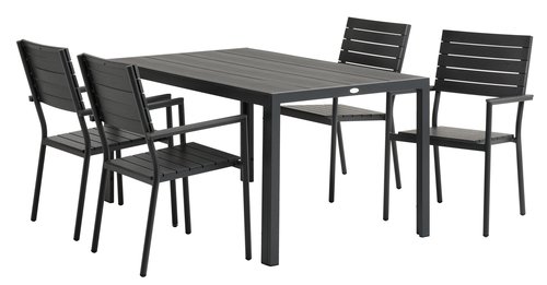 MADERUP L150 tafel zwart + 4 PADHOLM stoelen zwart