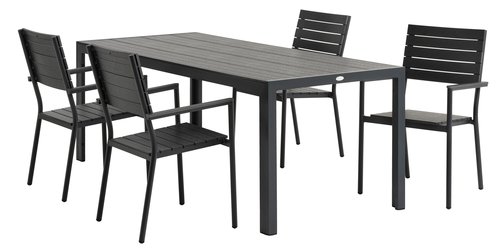 MADERUP L205 Tisch + 4 PADHOLM Stuhl schwarz