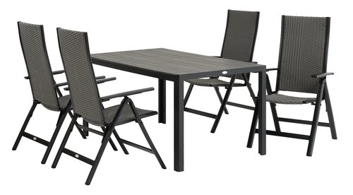 PINDSTRUP L150 table gris + 4 UGLEV chaises inclinables gris