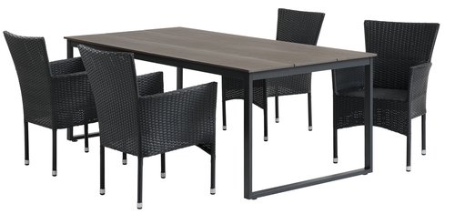 NESSKOGEN L210 tafel bruin + 4 AIDT stoelen zwart