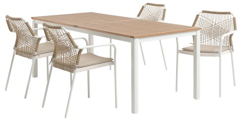 RAMTEN H206 asztal keményfa + 4 FASTRUP szék fehér