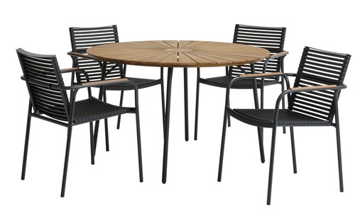 BASTRUP Ø120 bord hardtre/svart + 4 NABE stol svart