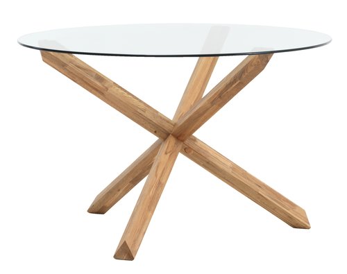 Blagovaonski stol AGERBY Ø119 staklo/hrast
