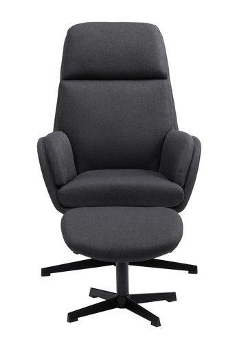 Armchair w/footstool TANKEDAL dark grey fabric