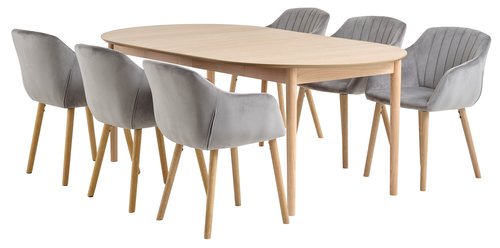 MARSTRAND D110 table oak + 4 ADSLEV chairs grey velvet
