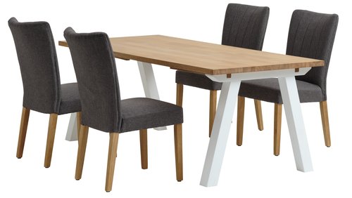 SKAGEN L200 tafel wit/eiken + 4 NORDRUP stoelen grijs