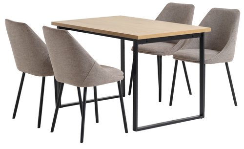 AABENRAA L120 bord eik + 4 VELLEV stol sand/svart