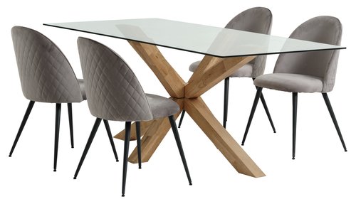 AGERBY L190 table chêne + 4 KOKKEDAL chaises velours gris