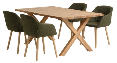 GRIBSKOV D180 stůl dub + 4 ADSLEV židle olivová