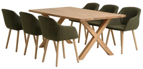 GRIBSKOV D180 stůl dub + 4 ADSLEV židle olivová
