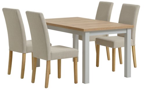 MARKSKEL D150/193 stôl svetlsivá + 4 TUREBY stoličky béžová