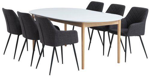 MARSTRAND Ø110 tafel wit + 4 PURHUS stoelen grijs