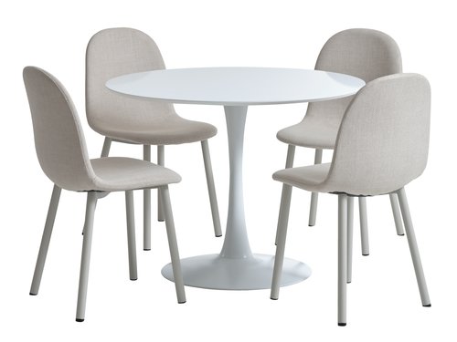 RINGSTED D100 table white + 4 EJSTRUP chairs beige