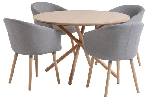 SKIBET Ø120 table chêne clair + 4 KLOSTER chaises gris clair