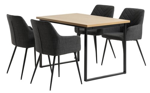AABENRAA D120 stôl dub + 4 PURHUS stoličky sivá