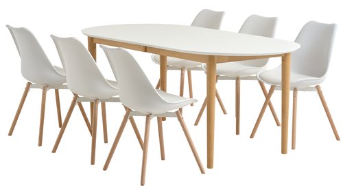 EGENS C190/270 mesa branco + 4 KASTRUP cadeiras branco