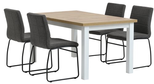 MARKSKEL P150/193 pöytä valk./tammi + 4 HAMMEL tuoli harmaa