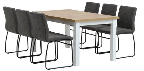 MARKSKEL P150/193 pöytä valk./tammi + 4 HAMMEL tuoli harmaa