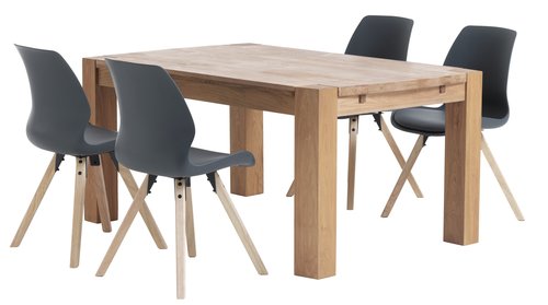 OLLERUP L160 Tisch Eiche + 4 BOGENSE Stühle grau