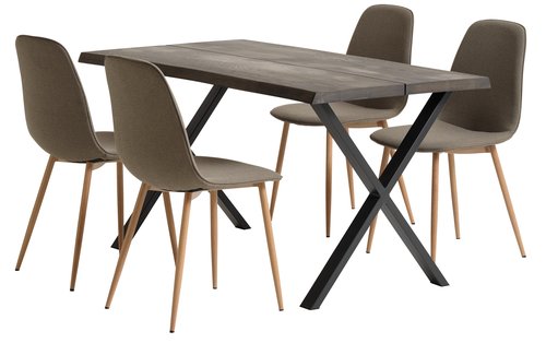 ROSKILDE L140 Tisch dunkle Eiche + 4 BISTRUP Stühle olivgrün