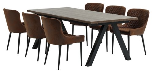 SANDBY L210 table chêne foncé + 4 PEBRINGE chaises brun/noir
