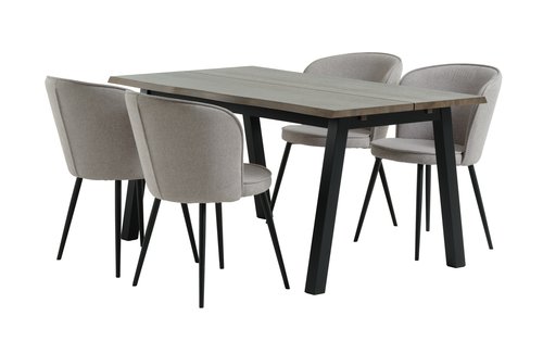 SKOVLUNDE L160 table dark oak + 4 RISSKOV light grey