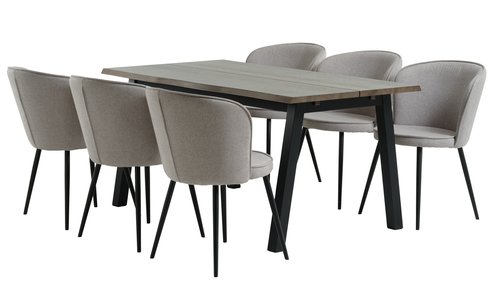 SKOVLUNDE L160 table dark oak + 4 RISSKOV light grey