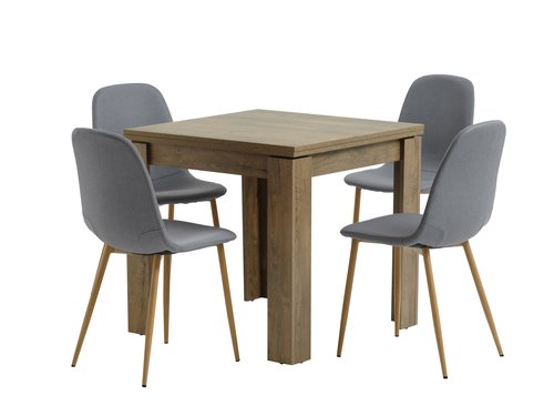VEDDE L80/160 table wild oak + 4 JONSTRUP grey/oak