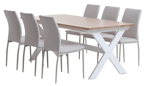 VISLINGE H190 asztal natúr + 4 TRUSTRUP szék fehér