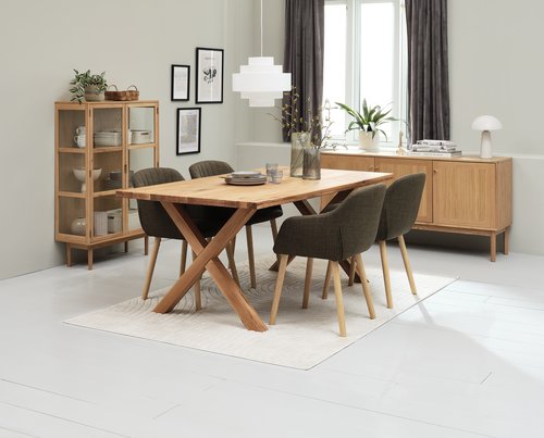 GRIBSKOV L180 Tisch Eiche + 4 ADSLEV Stühle olivgrün