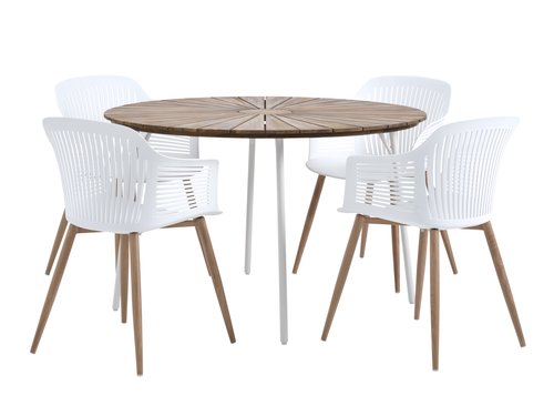 BASTRUP Ø120 bord hårdttræ/hvid + 4 VANTORE stole