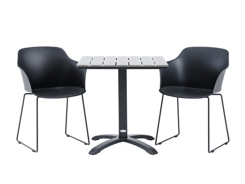 HOBRO Μ70 τραπέζι γκρι + 2 SANDVED καρέκλες μαύρο