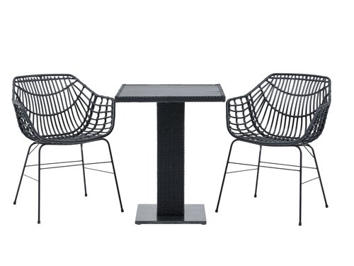 THY Μ60 τραπέζι + 2 ILDERHUSE καρέκλες μαύρο